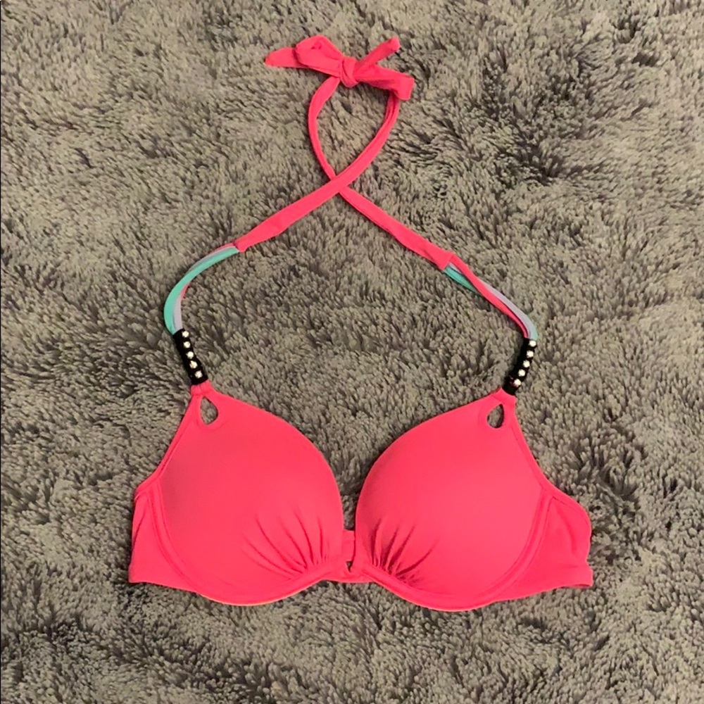 Victoria’s Secret Hot Pink Bikini Top and black bottoms from bigger lot